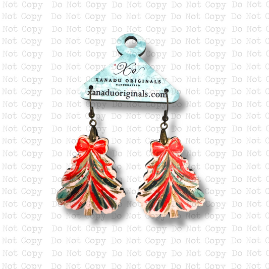 Red Brushstroke Tree Earrings