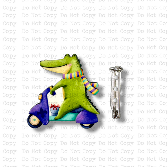 Mardi Alligator Moped Lapel Pin