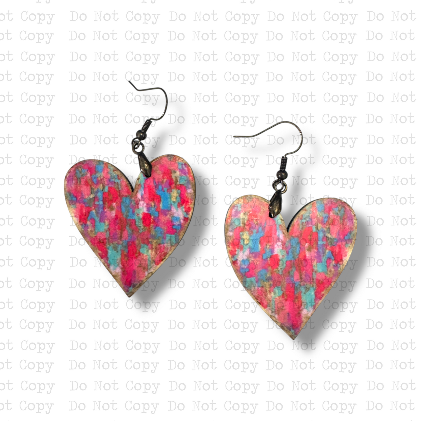 Gold Foil Painted Pink Heart Earrings