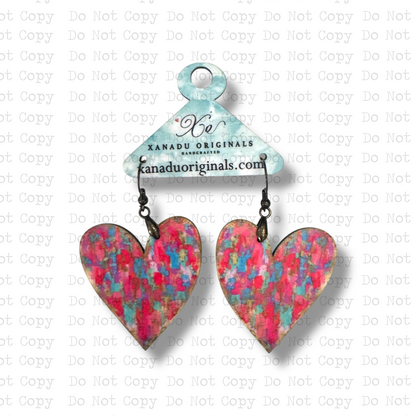Gold Foil Painted Pink Heart Earrings