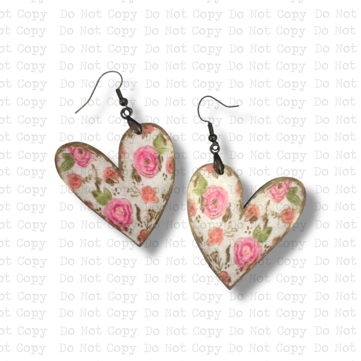 Pink Floral Rose Heart Earrings