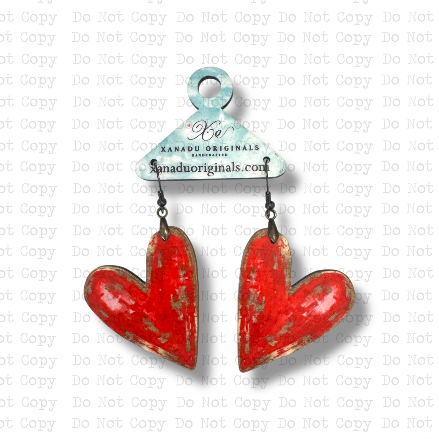 Red Gold Foil Heart Earrings