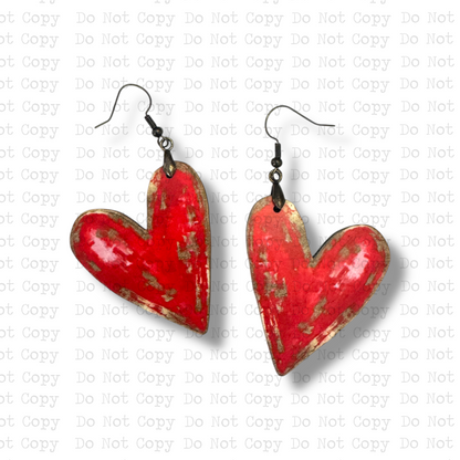 Red Gold Foil Heart Earrings