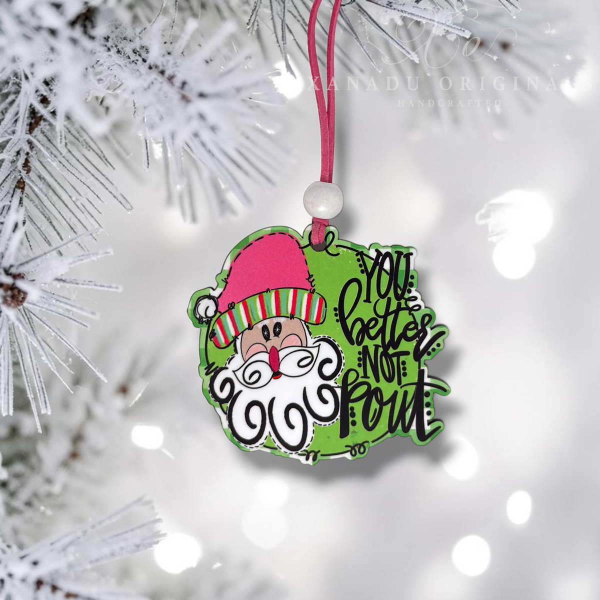 You Better Not Pout Whimsical Santa Wood Ornament - Retro Christmas Gift