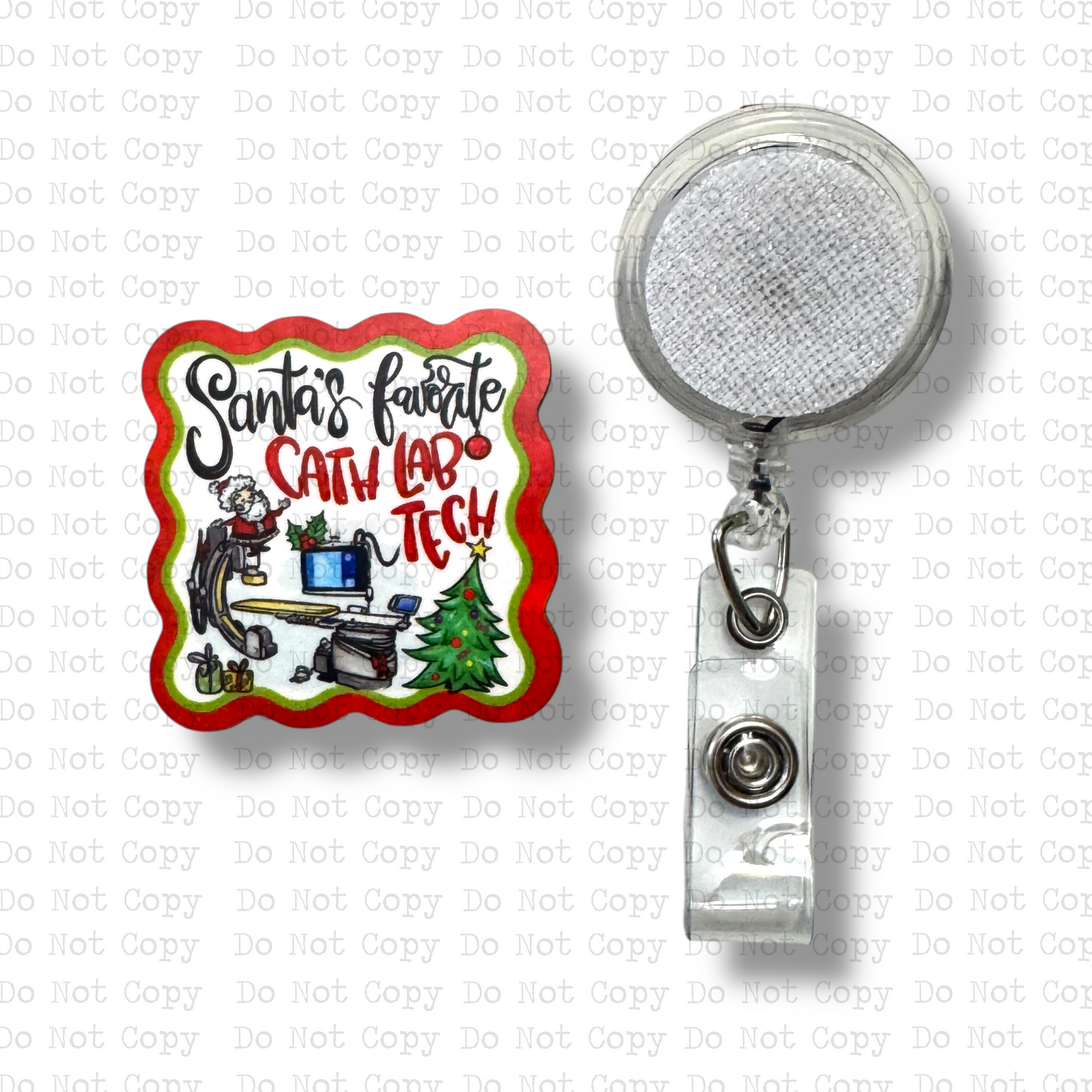 Santa's Favorite Cath Lab Interchangeable Badge Button with Reel Option
