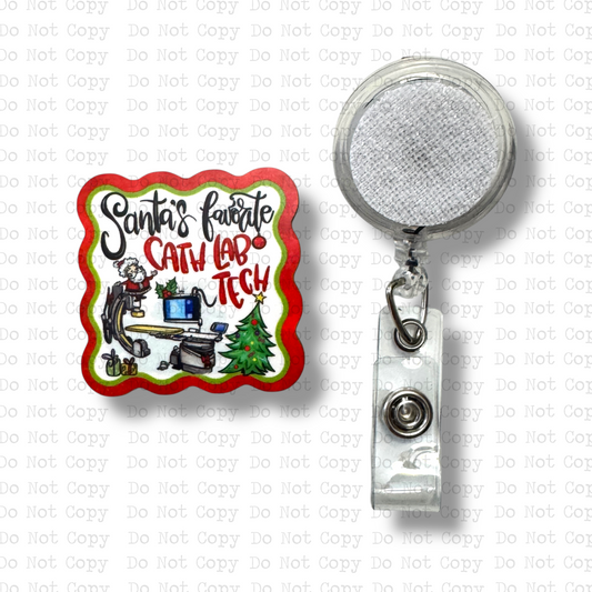 Santa's Favorite Cath Lab Interchangeable Badge Button with Reel Option