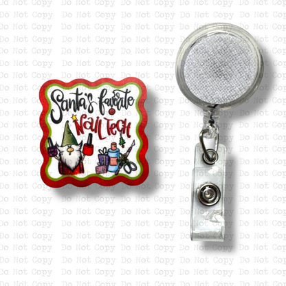 Santa's Nail Tech Interchangeable Badge Button with Reel Option