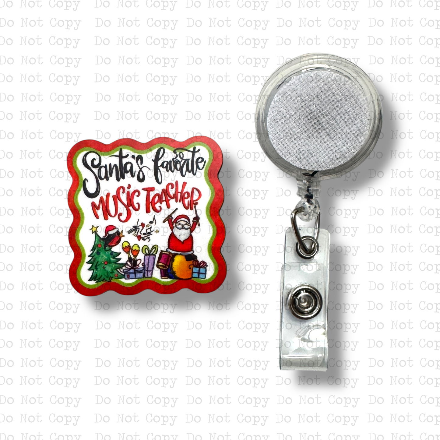 Santa's Music Teacher Interchangeable Badge Button with Reel Option