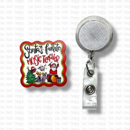 Santa's Music Teacher Interchangeable Badge Button with Reel Option