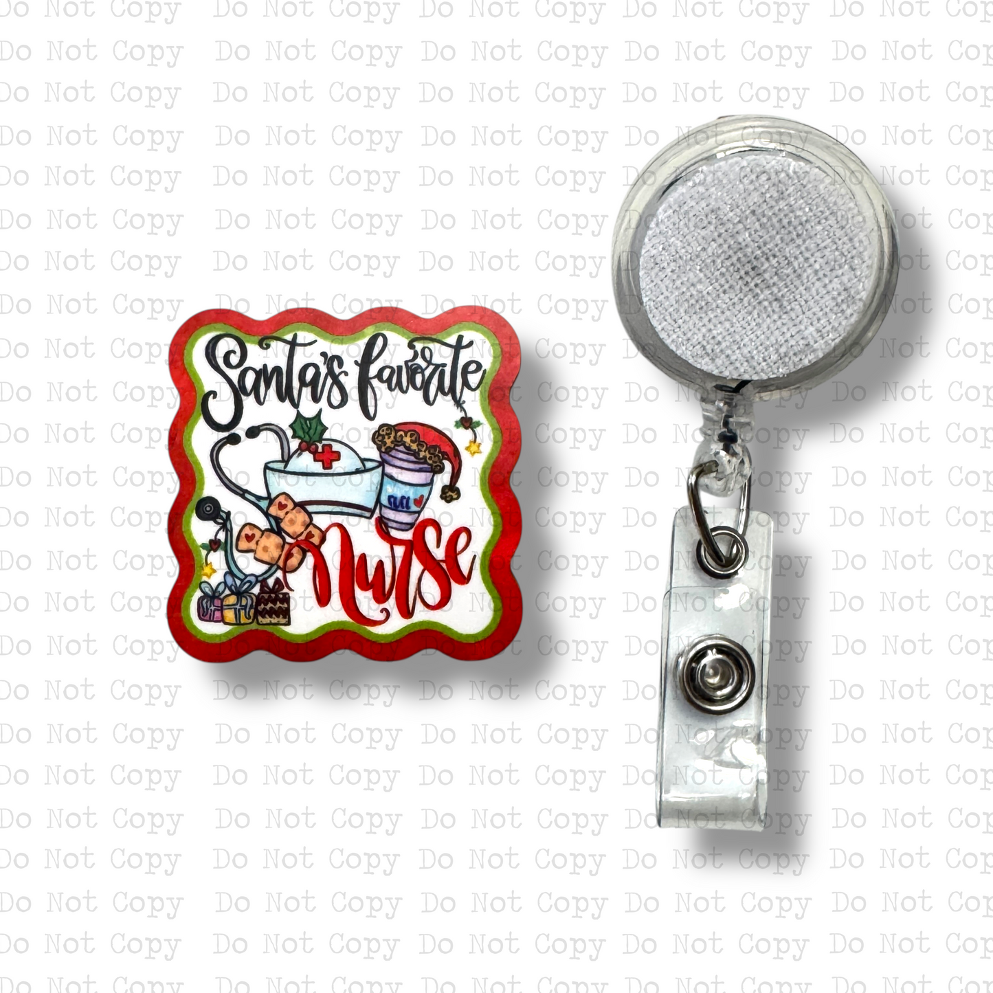 Santa's Favorite Nurse Interchangeable Badge Button with Reel Option