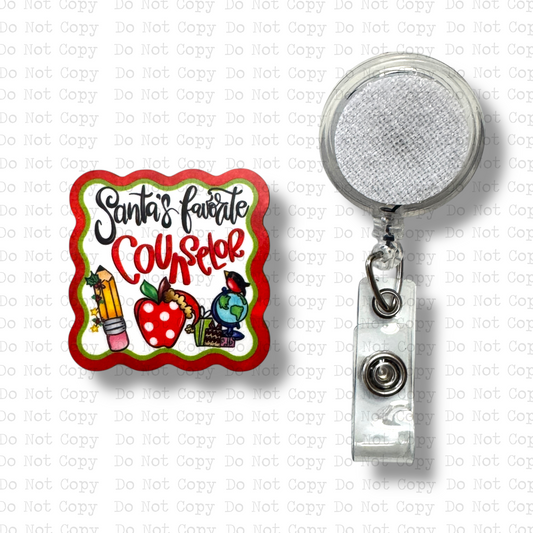 Santa's Favorite Counselor Interchangeable Badge Button with Reel Option