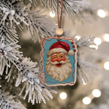 Vintage Winking Santa Claus Wood Ornament - Retro Faux Impasto Christmas Gift