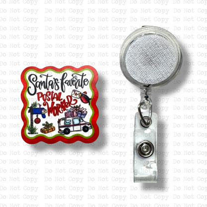 Santa's Favorite Postal Worker Interchangeable Badge Button with Reel Option