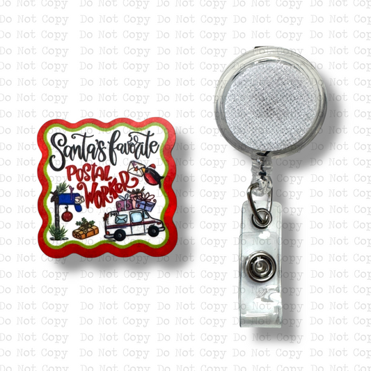 Santa's Favorite Postal Worker Interchangeable Badge Button with Reel Option