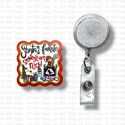 Santa's Favorite Sonogram Tech Interchangeable Badge Button with Reel Option