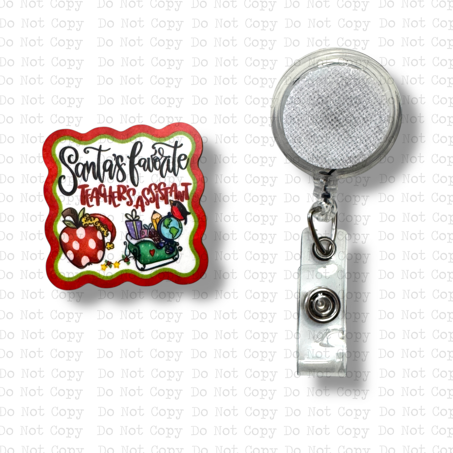 Santa's Favorite Teacher's Assistant Interchangeable Badge Button with Reel Option