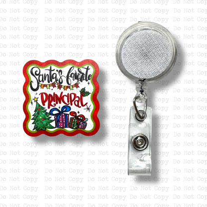 Santa's Favorite Principal Interchangeable Badge Button with Reel Option