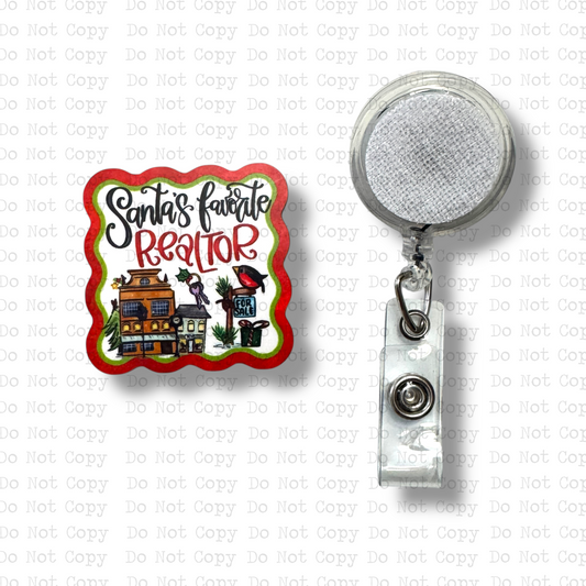 Santa's Favorite Realtor Interchangeable Badge Button with Reel Option