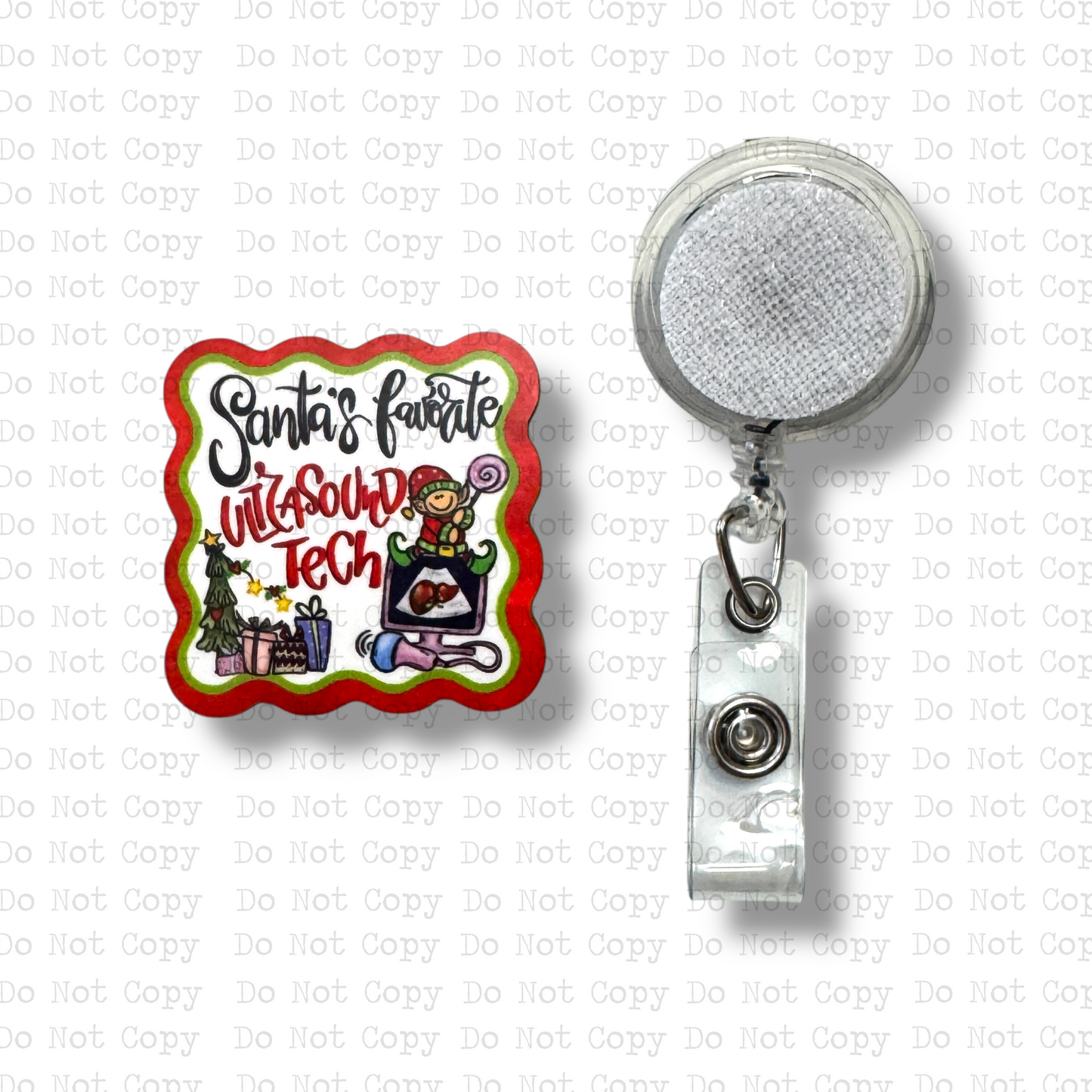 Santa's Favorite Ultrasound Tech Interchangeable Badge Button with Reel Option