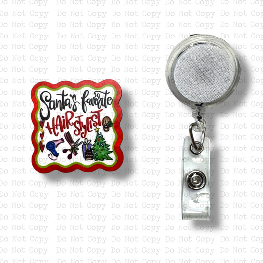 Santa's Favorite Hair Stylist Interchangeable Badge Button with Reel Option