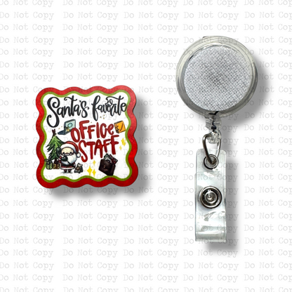 Santa's Favorite Office Staff Interchangeable Badge Button with Reel Option
