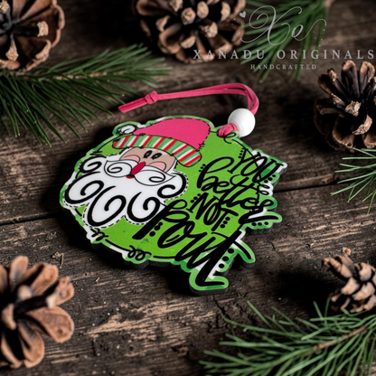 You Better Not Pout Whimsical Santa Wood Ornament - Retro Christmas Gift