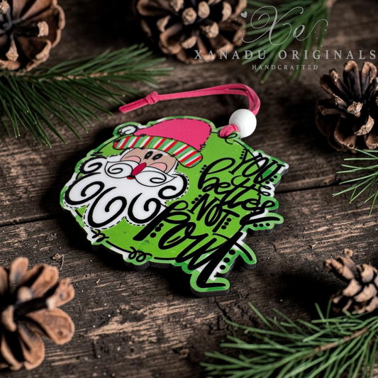 You Better Not Pout Whimsical Santa Wood Ornament - Retro Christmas Gift