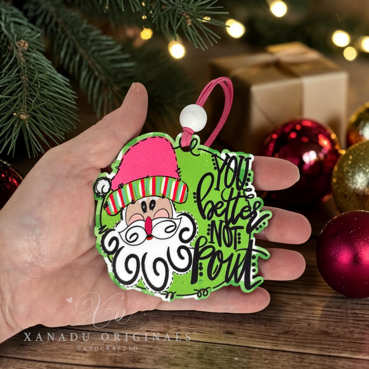 You Better Not Pout Whimsical Santa Wood Ornament - Retro Christmas Gift