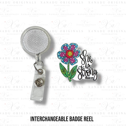 She Is Strong Interchangeable Badge Button with Reel Option