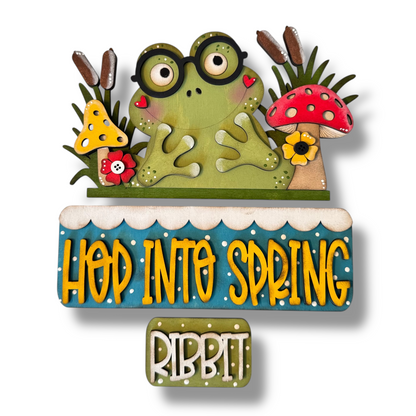 Frog Hop Into Spring Interchangeable Add-On Wood Sign | DIY KIT