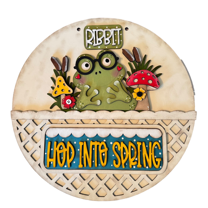 Frog Hop Into Spring Interchangeable Add-On Wood Sign | DIY KIT