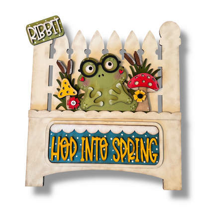Frog Hop Into Spring Interchangeable Add-On Wood Sign | DIY KIT