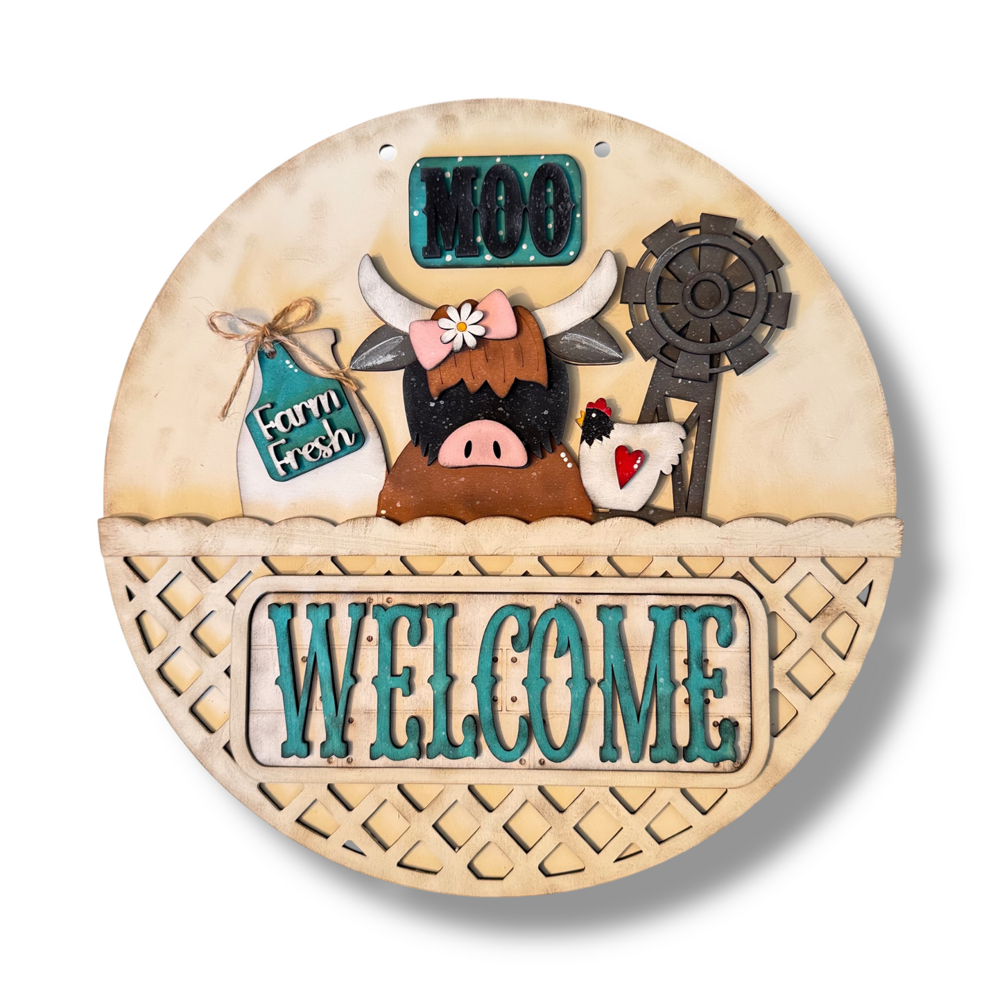 Highland Cow Welcome Interchangeable Add-On Wood Sign | DIY KIT