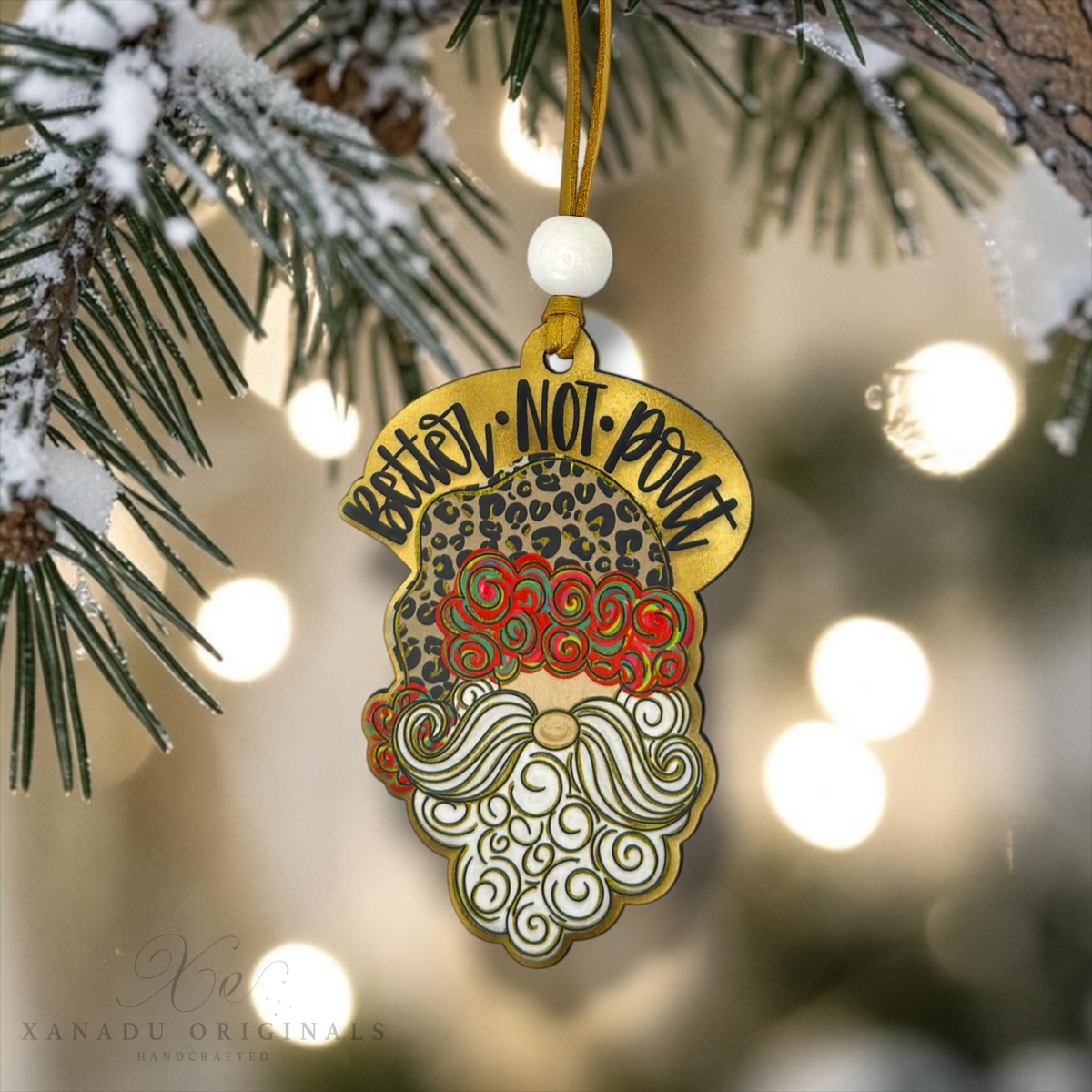 You Better Not Pout Leopard Print Santa Wood Ornament - Retro Christmas Gift