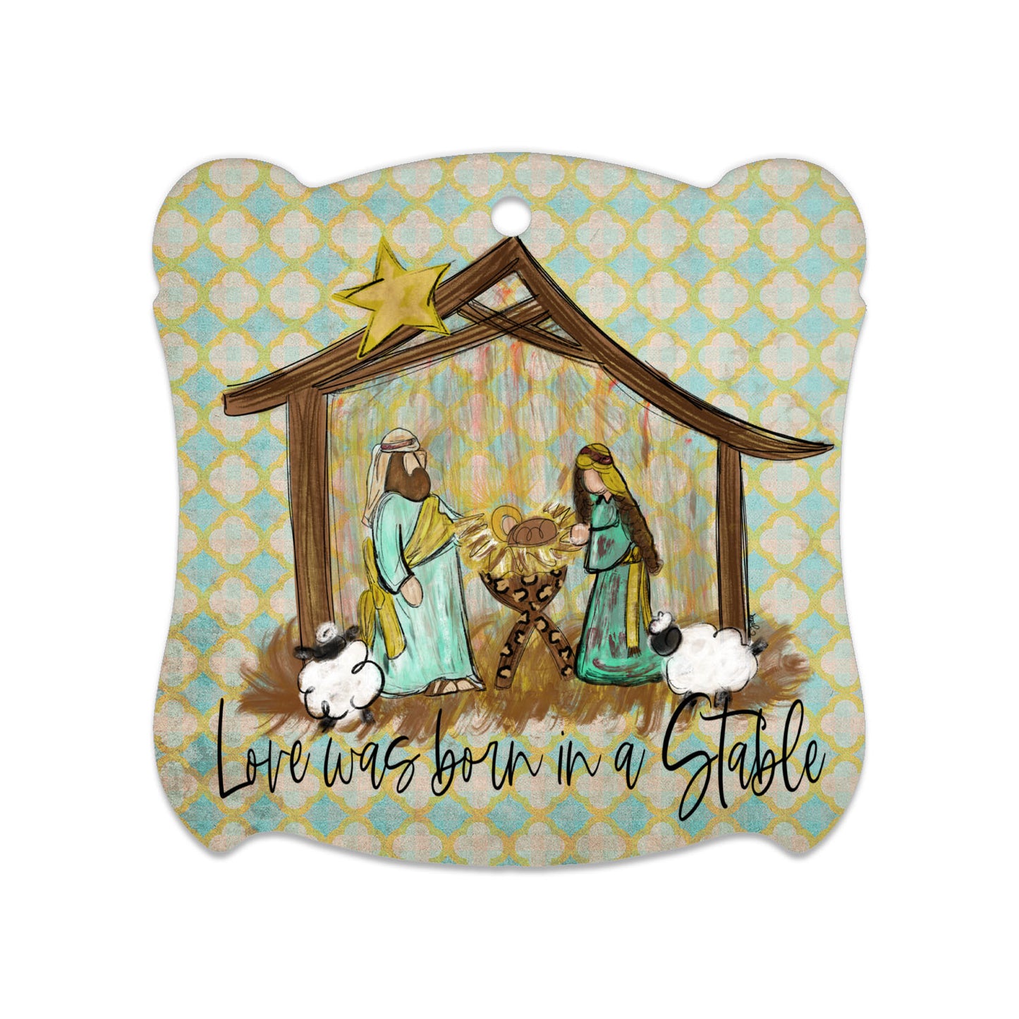 "Love Was Born In A Stable" Nativity Ornament, Traditional Holiday Tree Decor, Holy Night Blessing Keepsake