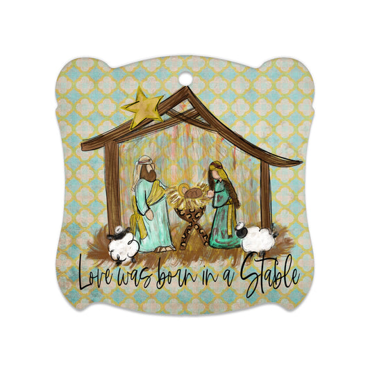 "Love Was Born In A Stable" Nativity Ornament, Traditional Holiday Tree Decor, Holy Night Blessing Keepsake