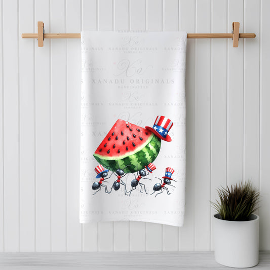 Marching Watermelon Ants Linen Kitchen Towel