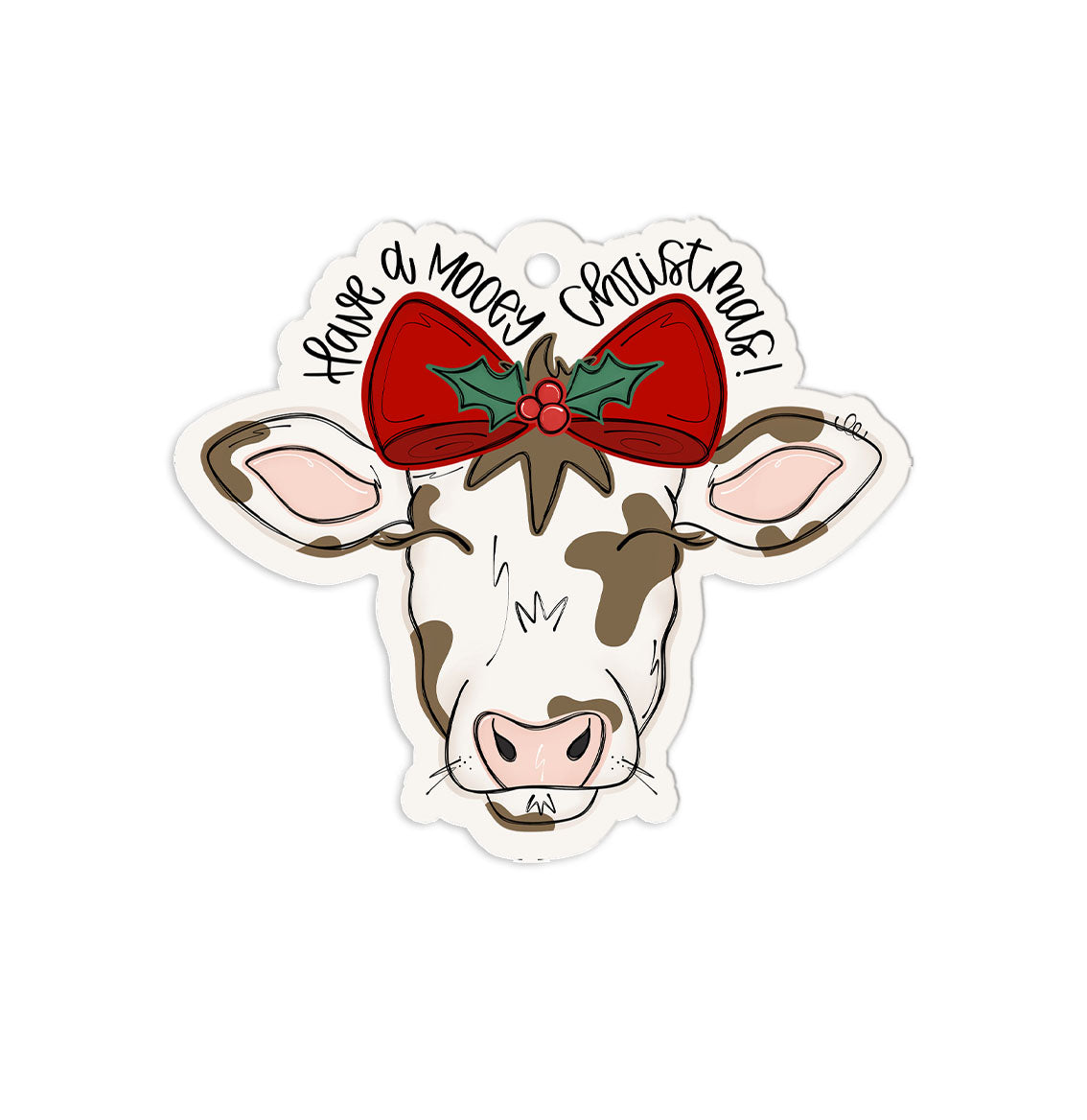 Have A Mooey Christmas Cow Ornament | Festive Highland Holstein Holiday Keepsake