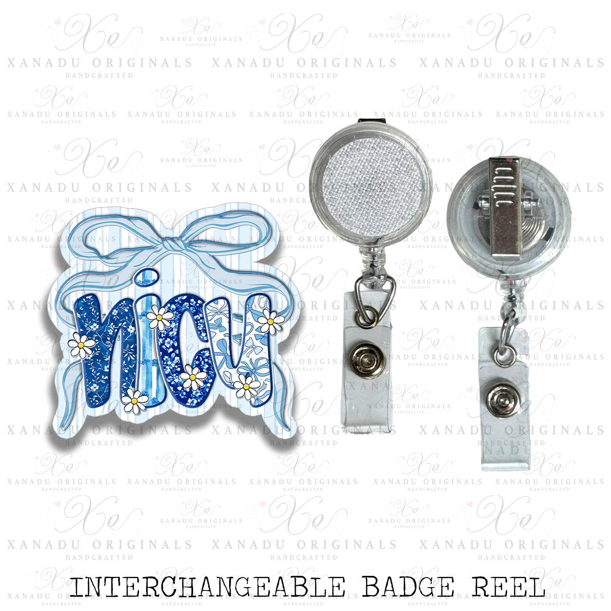 NICU Chinoiserie Bow Retractable Interchangeable Badge Reel