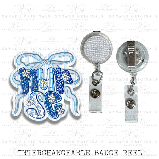 NURSE Chinoiserie Bow Retractable Interchangeable Badge Reel