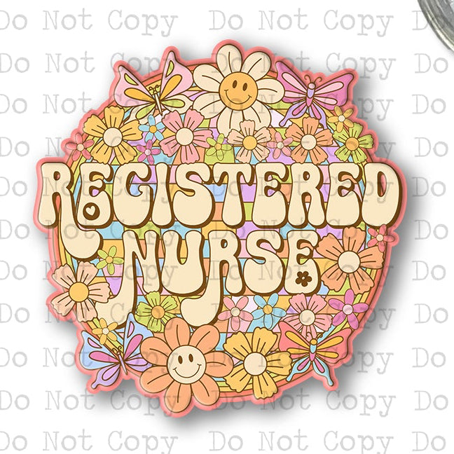 Registered Nurse Retro Floral Interchangeable Badge Button with Reel Option