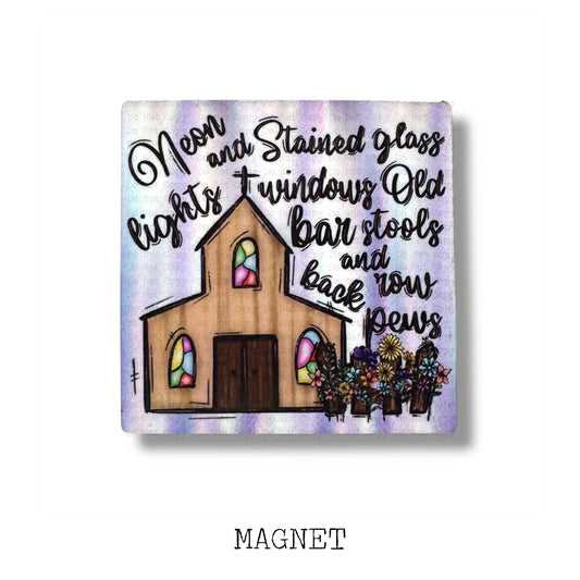 Neon and Stained Glass Church Magnet