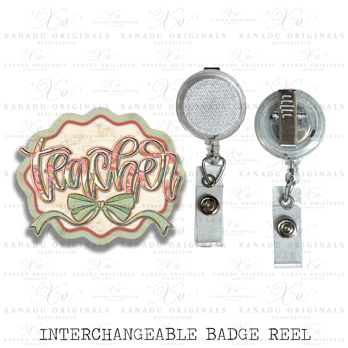 Teacher Painted Floral Interchangeable Badge Button with Reel Option