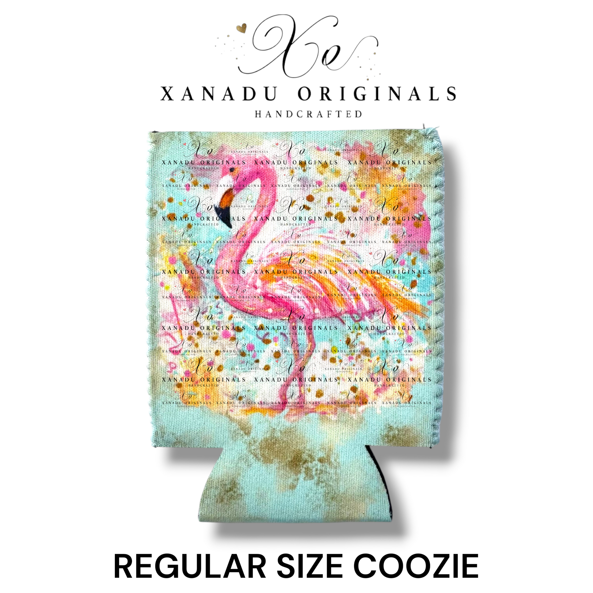 Shop the watercolor flamingo regular can coozie. Premium neoprene sleeve fits standard 12oz cans. Perfect tropical beach vacation gift for her!