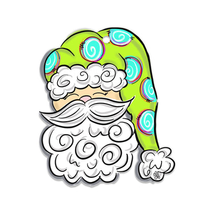 Whimsical Lime Green Swirl Santa Ornament, Traditional Holiday Tree Decor, Whimsical Hand-Painted Style Keepsake