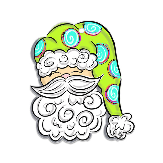 Whimsical Lime Green Swirl Santa Ornament, Traditional Holiday Tree Decor, Whimsical Hand-Painted Style Keepsake