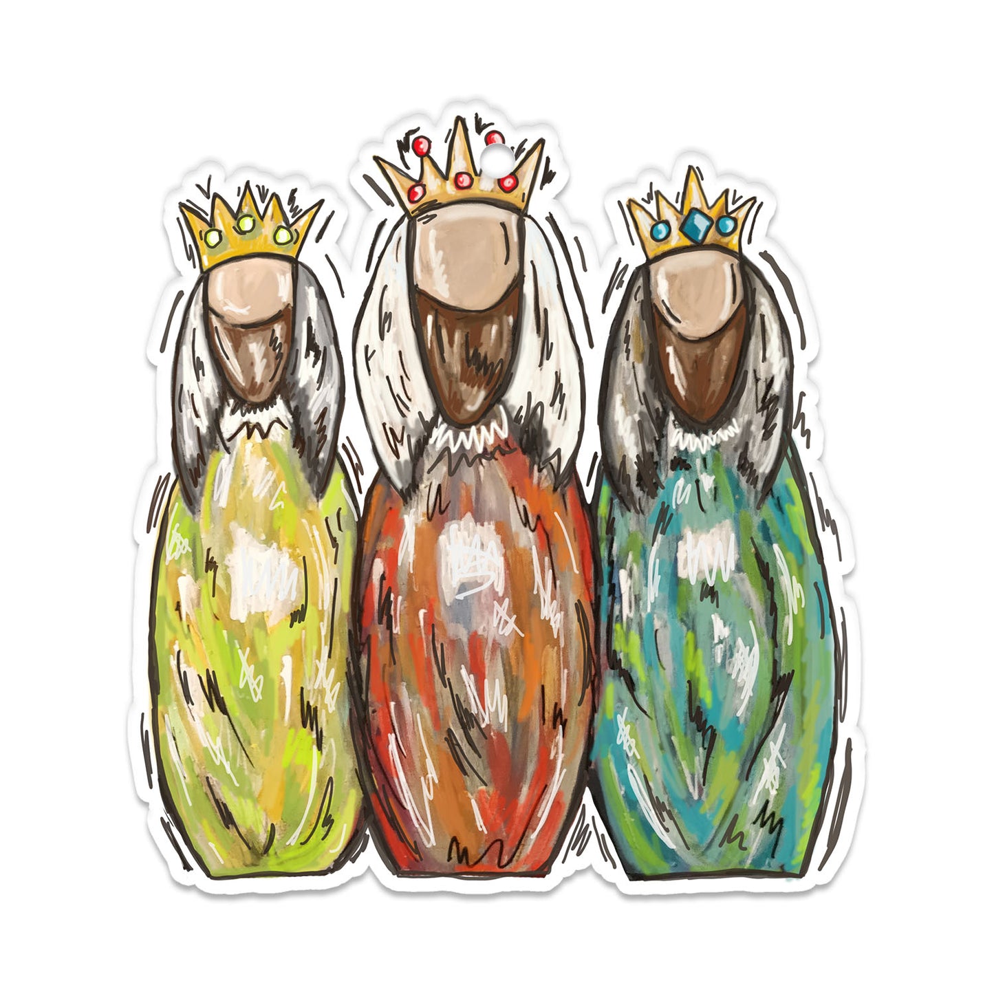 Three Wise Men Magi Kings Ornament, Traditional Holiday Tree Decor, Whimsical Hand-Painted Style Keepsake