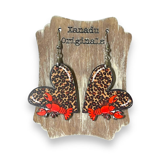 Leopard Heart Crawdad Earrings