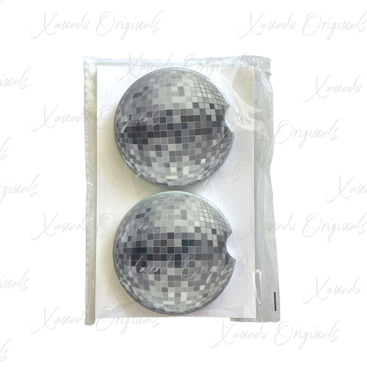 Silver Disco Ball Gloss Ceramic Car Coasters