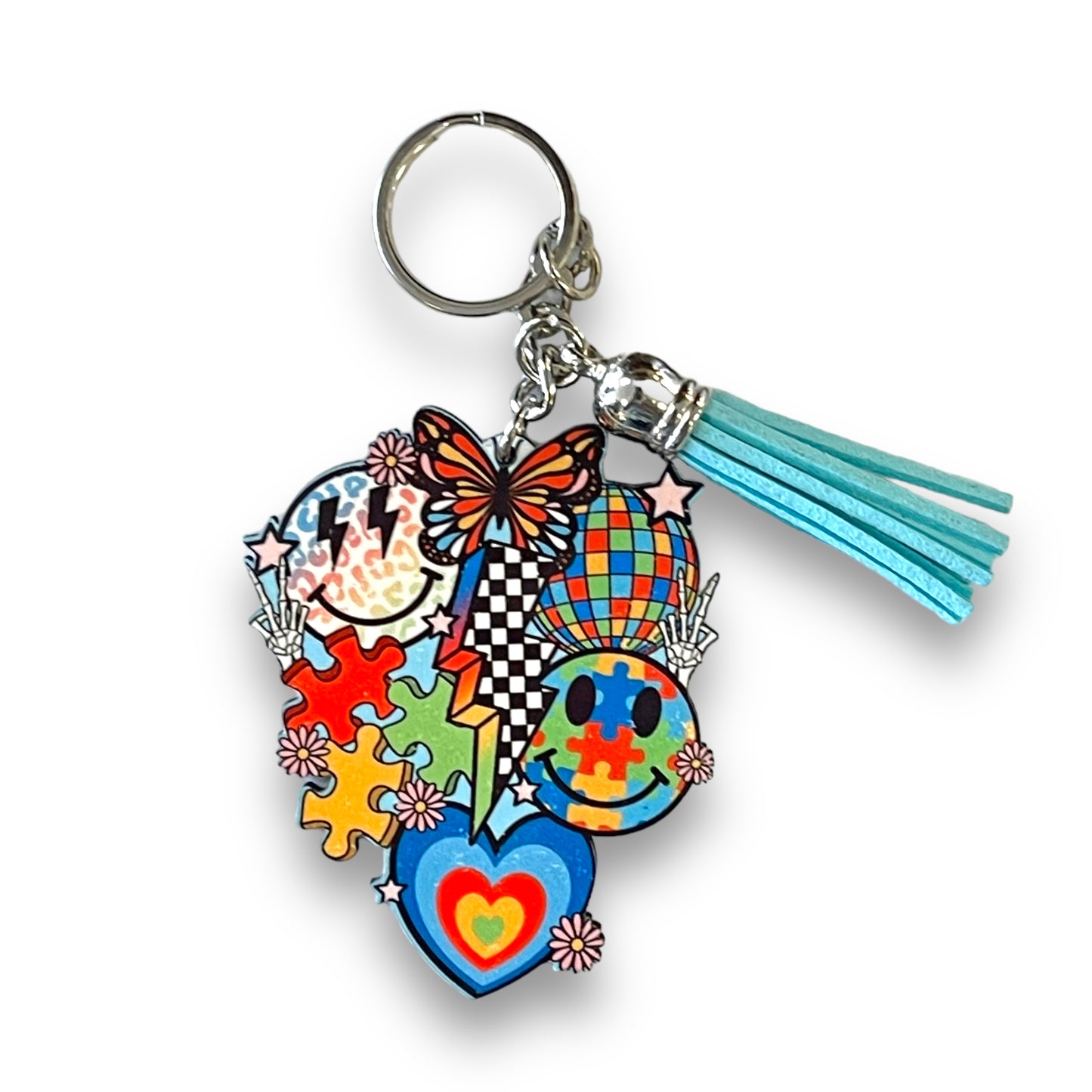 Retro Disco Autism Smiley Keychain